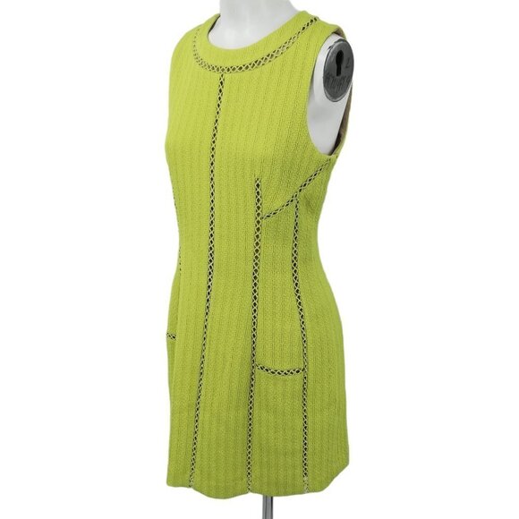 Rebecca Taylor Chartreuse Lattice Nude Illusion Dress Size 4 Green Sheath Lined - Picture 6 of 12